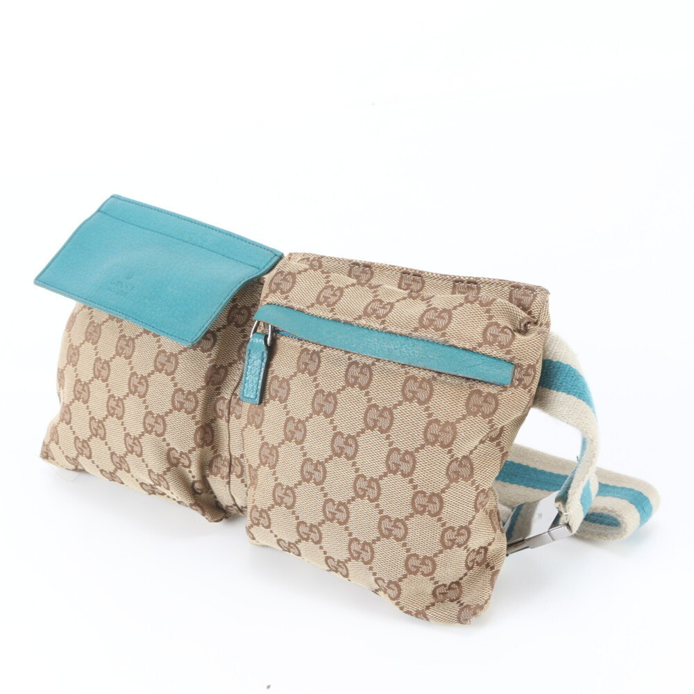 Gucci GG Canvas 28566 0959 Leather 2-Way Body Bag Waist Pouch for Men